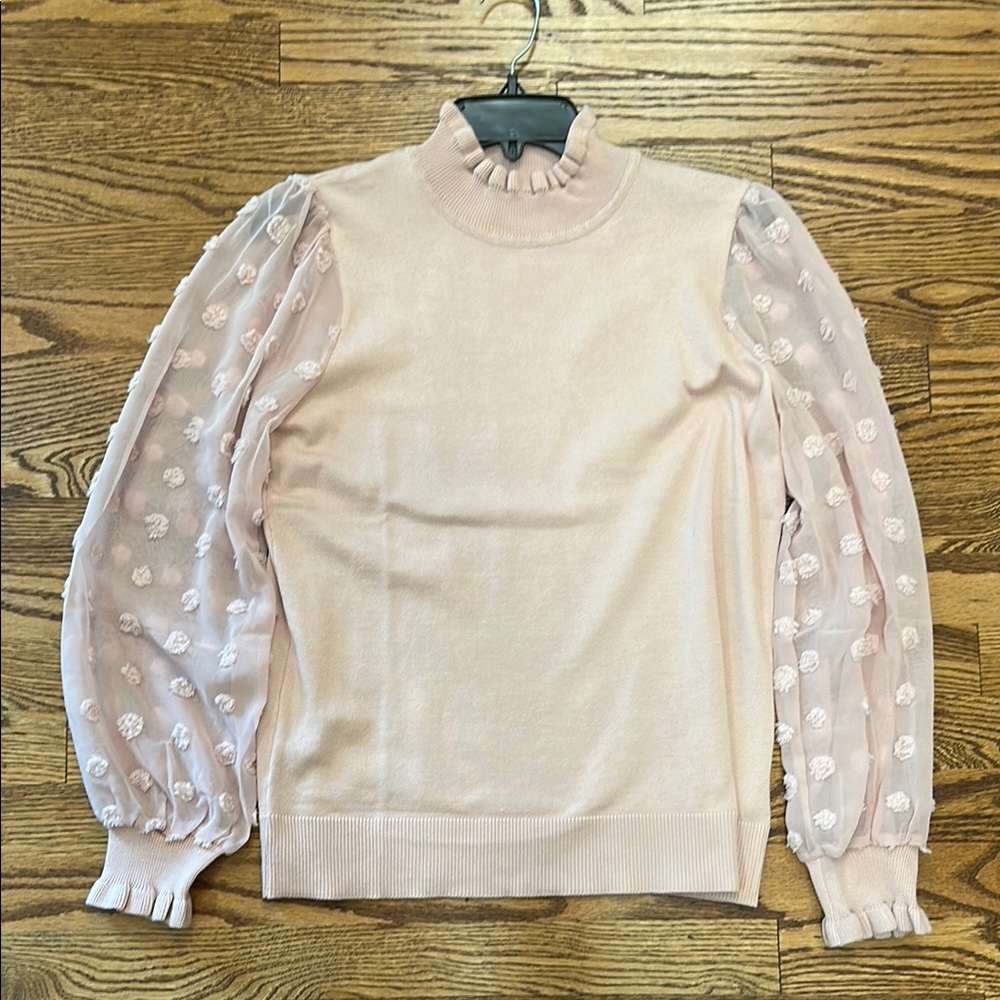 Adrianna Papell Pink Sweater with Sheer Floral Sleeves